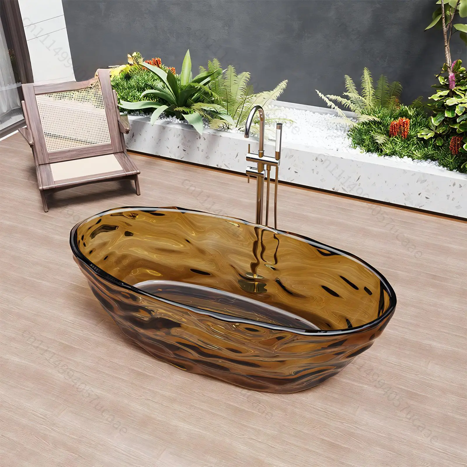 Modern Freestanding Resin Bathtub Crystal Clear Transparent Eco-Friendly Durable Various Colors Oval Shape Bathroom Indoor Spa