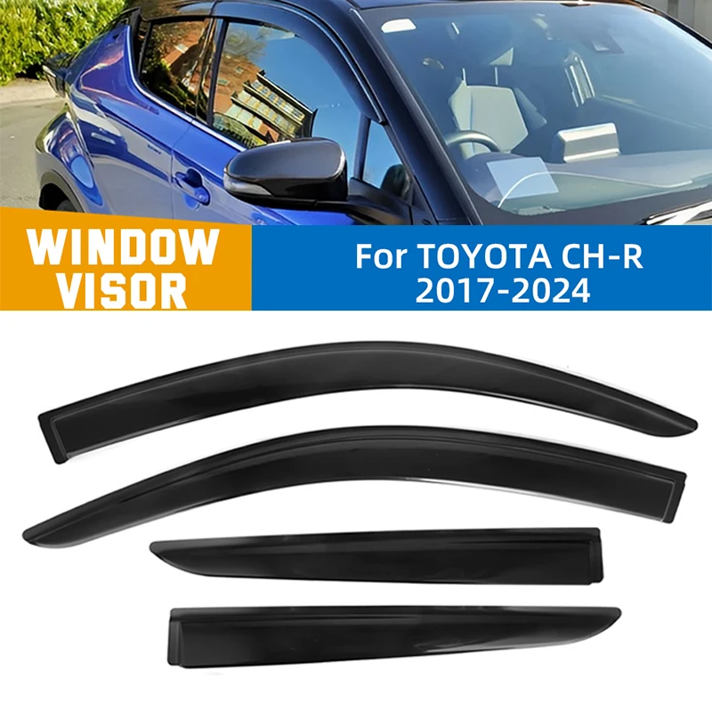 Door Window Visor For TOYOTA CH-R 2017- 2023 Weathershield Sun Rain Deflector Guard Car Window Deflector Rain Visor Weatherstrip