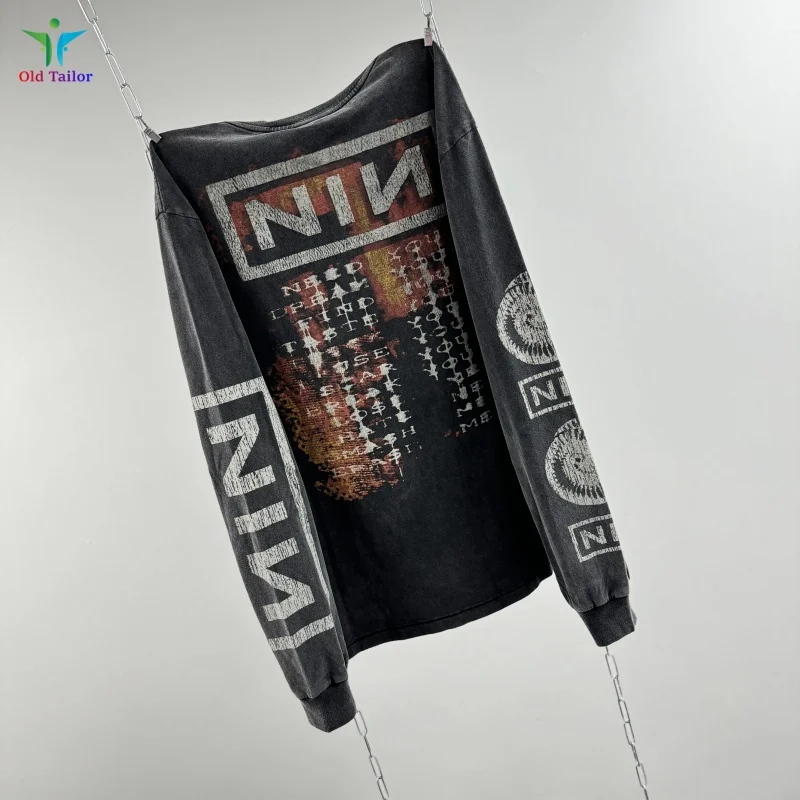 

Best quality Round neck Vintage Portrait Print SAINT TEE High street Fashion Washed Mens Womens Autumn Long sleeve T-shirt Tops