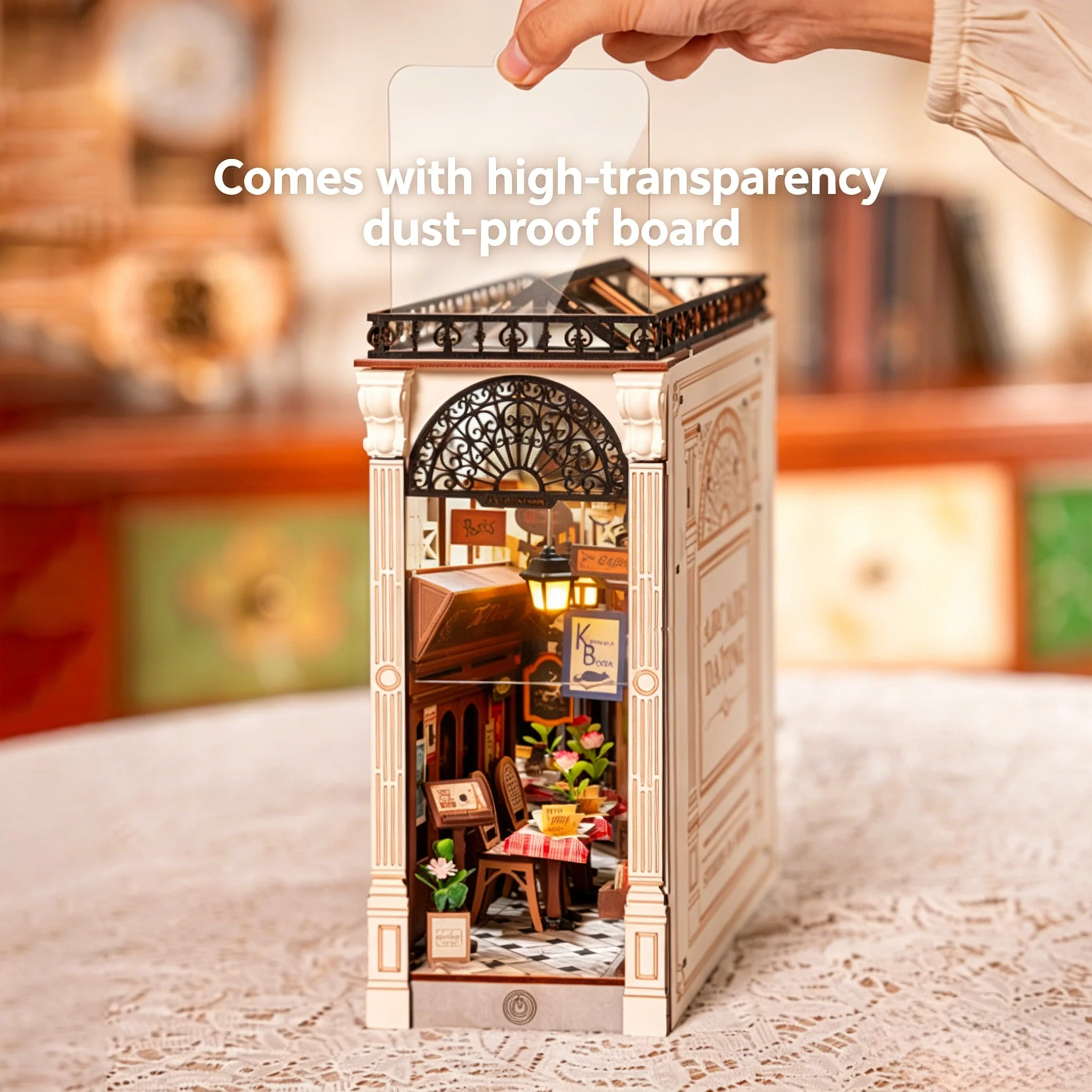 DIY Book Nook Kit for Adults, 3D Wooden Puzzle Bookend Mini Dollhouse, Creative Miniature House Bookshelf Decor Craft Model Kit