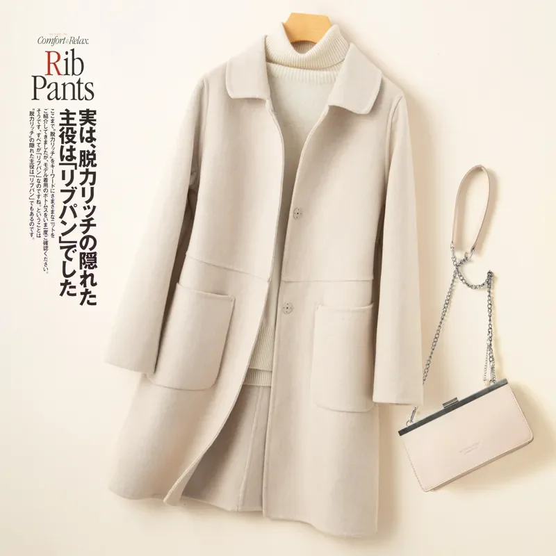 Autumn Winter New Wool Woolen Coats Female Wool Overcoat Double-faced Cashmere Jackets Long Single-breasted Doll Collar Outwear