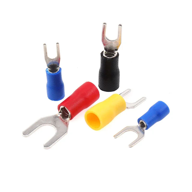 50Pcs SV Type Wire Spring Terminal SV1.25 SV2 Fork U Y PVC Insulate Ferrules Block Spade Cold Press Cable End Crimp Connector