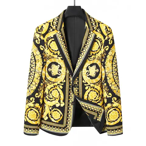 Luxury Brand Gold Floral Black Blazer Jacket High Quality Men Women Peak Lapel Baroque Suit Jacket for Wedding Party Prom