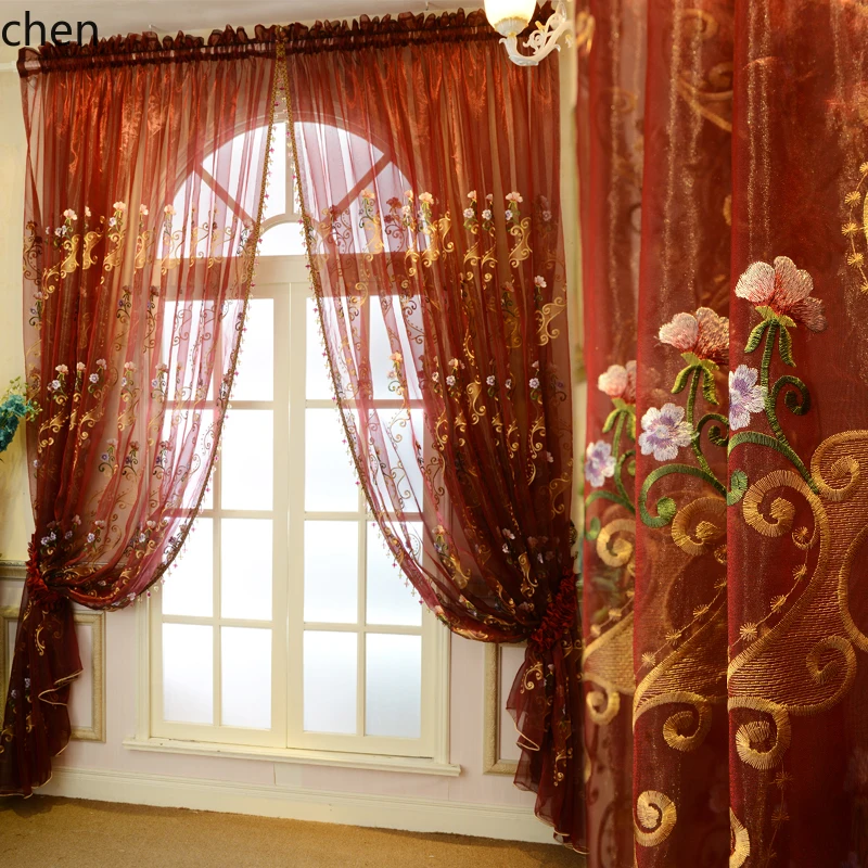 

HTT Custom Curtain Sheer Curtain Arched Door Bookshelf Window Sheer High-end Embroidered Sheer Curtain Living Room Partition
