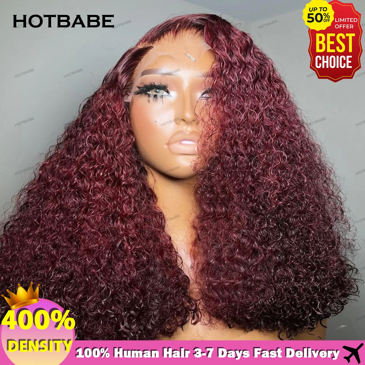 

Glueless Wig Human Hair 99J Burgundy Kinky Curly 13x6 HD Transparent Lace Front Wigs 400 Density Curly 13x4 Lace Fontal Wig