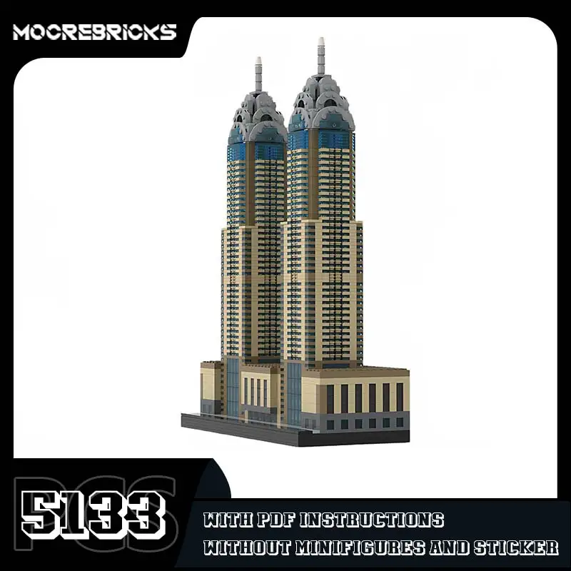 Famous Al Kazim Towers Model MOC-49072 Business Center Skyscrapers Building Blocks Educational Toys Bricks Kids Display Gift