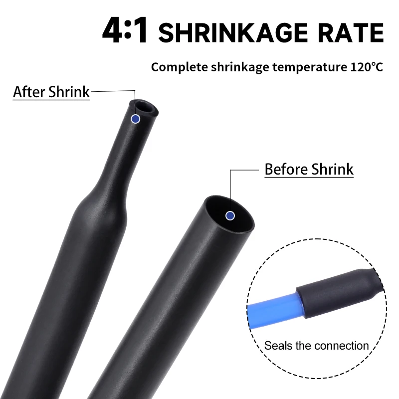 1 ~ 10M Black/Red/White 4:1 with Glue Heat Shrink Tube 4 6 8 12 16 20 24 32 40 52 mm Adhesive Sleeve Wrap Heat-shrinkable Sheath