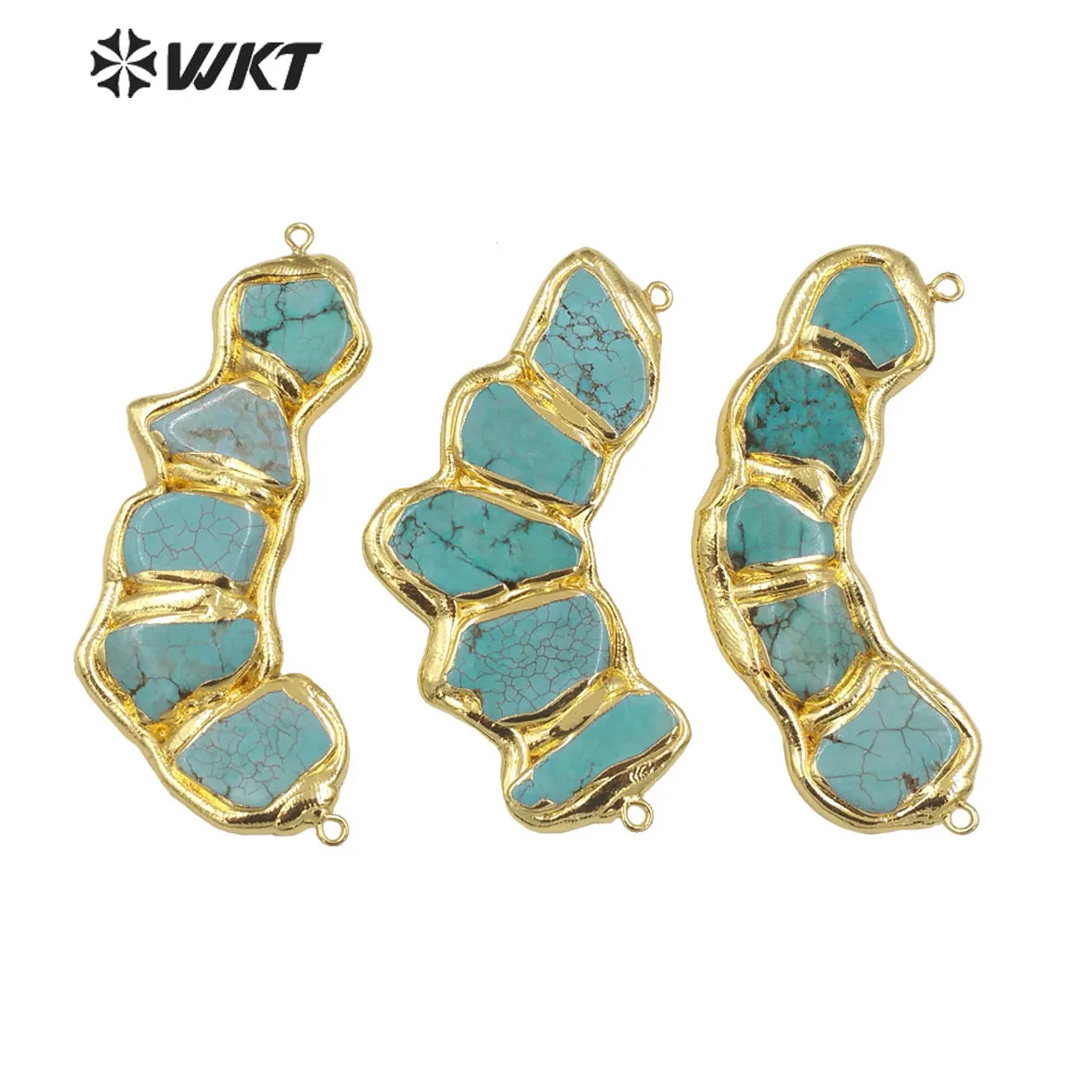 WT-P1955 New Design Five Turquoise Stone Assemble Made Vintage Bohemian Gold Plated Double Loops Necklace Findings