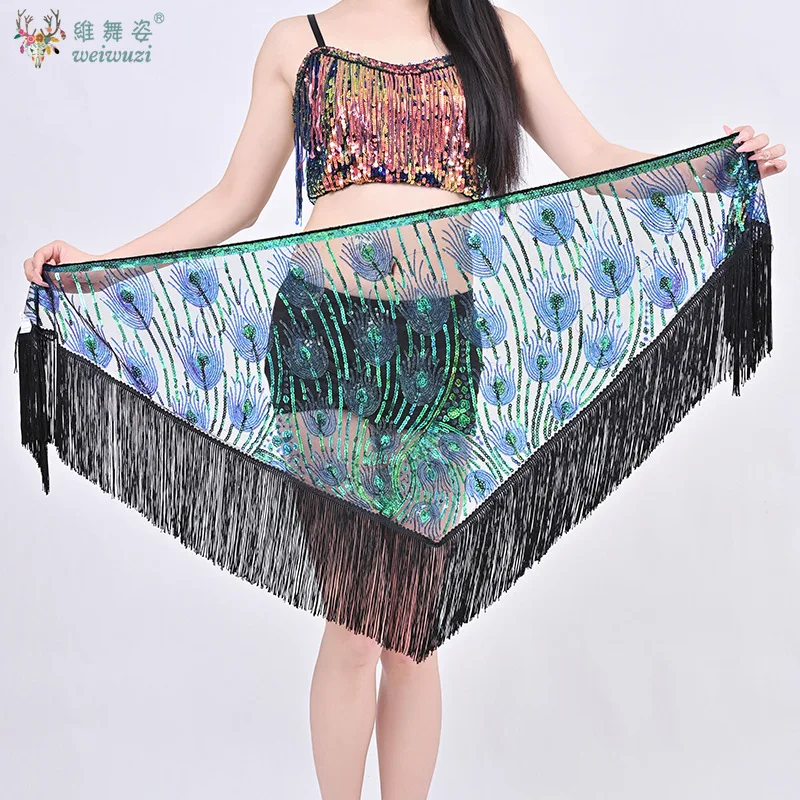 벨리댄스 연습용 액세서리 여성용 삼각형 스팽글 태슬 힙 스카프 성인 및 어린이용 오리엔탈 삼바 댄스 벨트