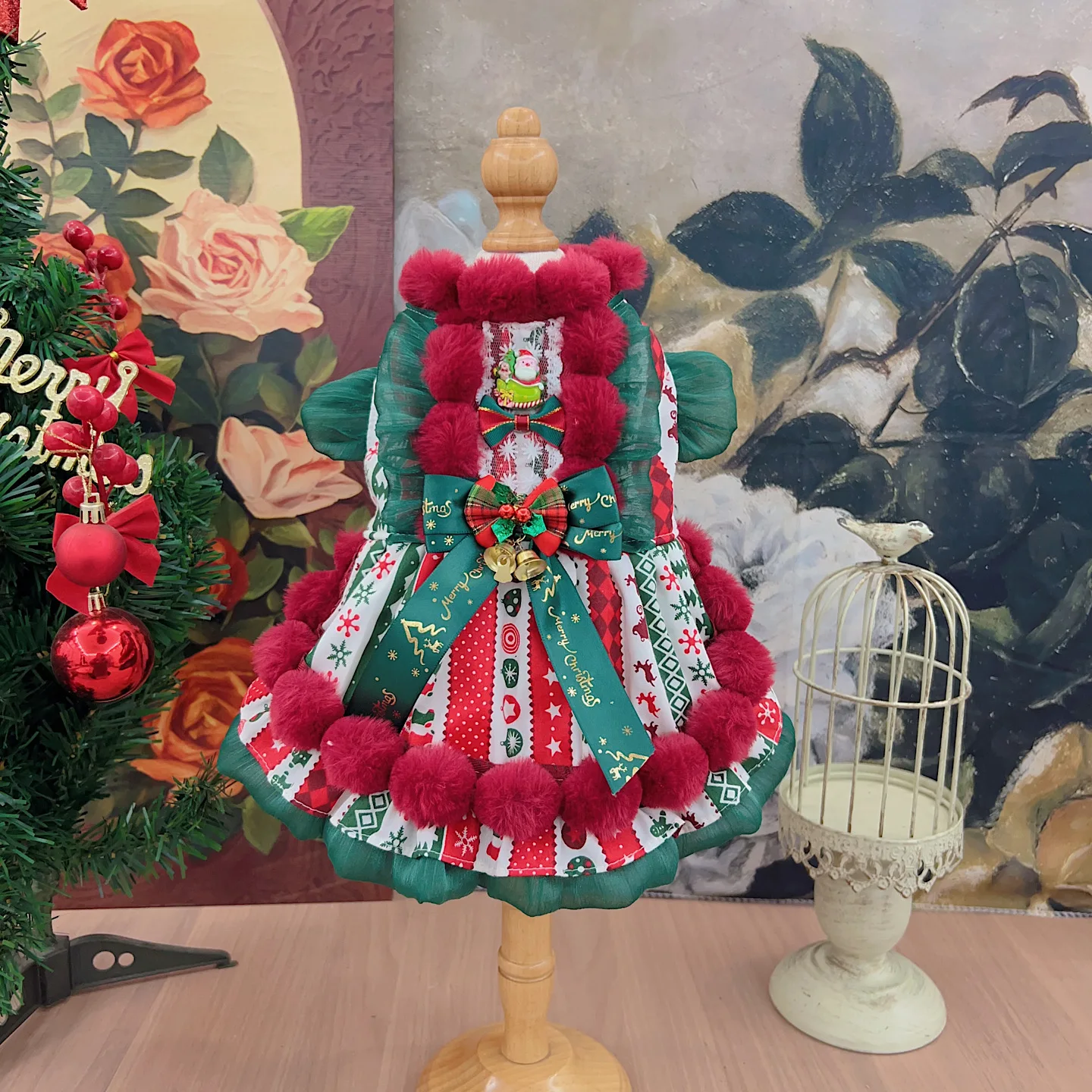 

Зимняя одежда для собак, тонкая хлопковая плюшевая праздничная одежда ручной работы с рождественским принтом, теплое праздничное платье принцессы для маленьких и средних собак, юбки для щенков