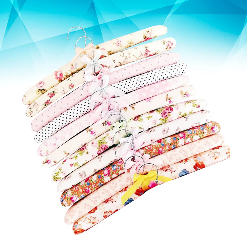 

10pcs Flower Cloth Non-slip Wood Hangers Pastoral Cloth Hanger Non-Slip Clothes Hangers Drying Rack for Clothes