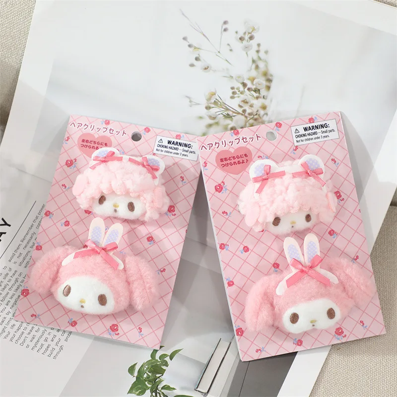 2 Stuks 2025 Japanse Nieuwe Melodie Pluche Haar Clip Kawaii Meisje Haaraccessoires Cartoon Creatieve Kinderen Verjaardagscadeau
