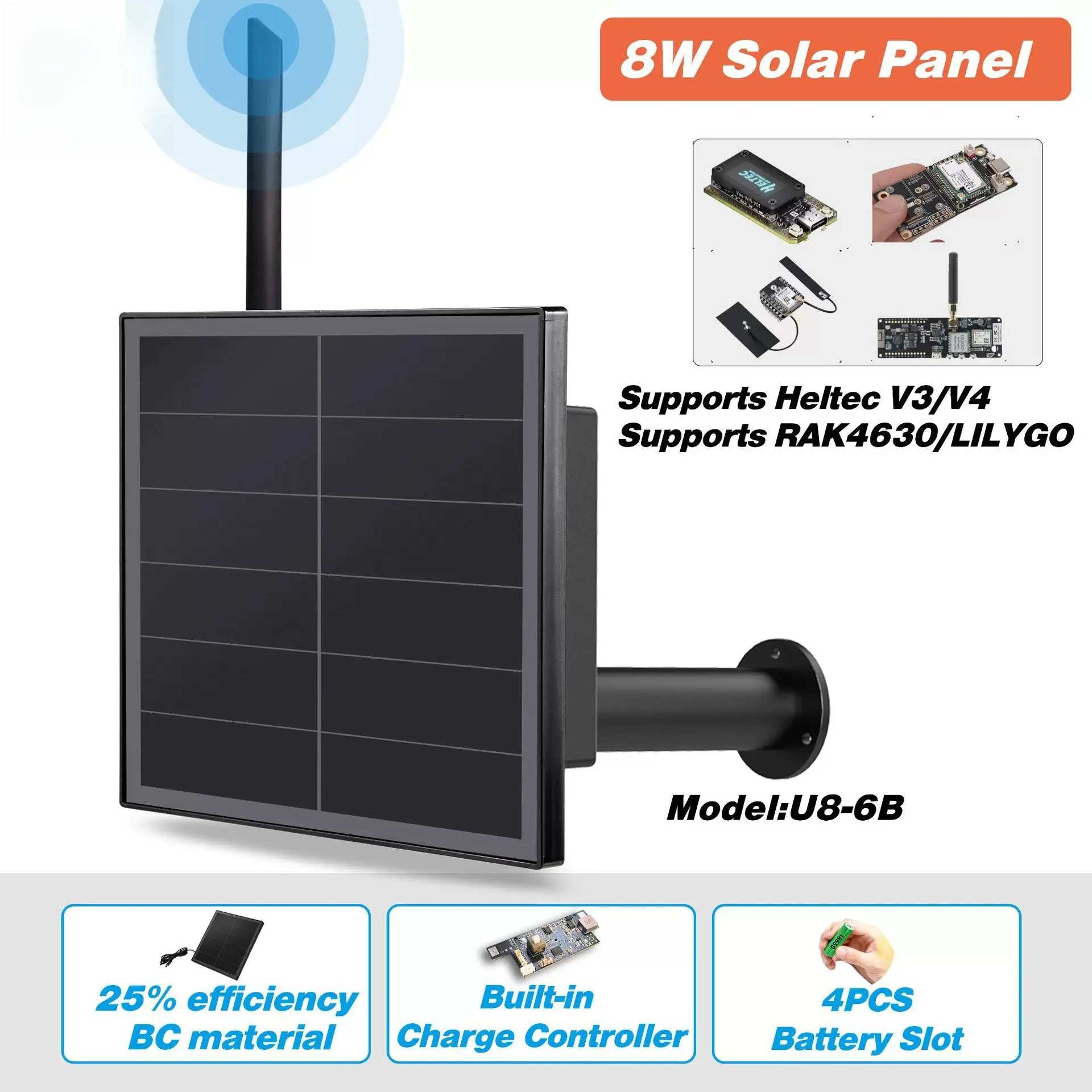 

Solar LoRa Node Meshtastic | 18650 Battery Built-in for RAK4631 Heltec V4 Outdoor IoT Repeater