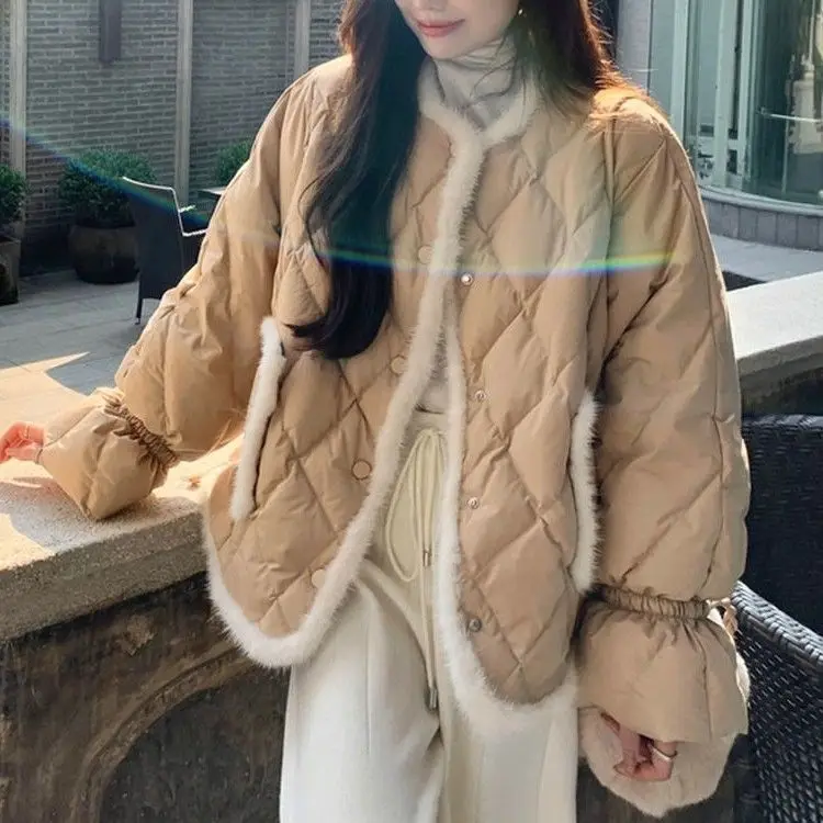 Lingge Down Cotton Jacket Women's Winter Design Sense Lightweight Cotton Jacket New Style