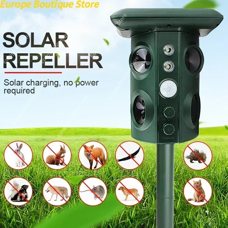 Répulsif ultrasonique pour animaux à énergie solaire, capteur de mouvement PIR, Sonar, effrayant les animaux, dispositif de dissuasion pour jardin extérieur