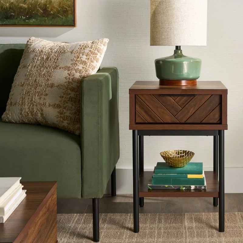 Wyatt Geo End Table, Walnut Finish side table,living room,bedroom,entryway