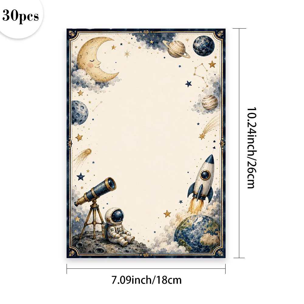 30 Sheets, B5 Space Astronaut And Starry Sky Themed Writing Paper,lined, No Glue,very Suitable For Notebooks,memos, And Stickers