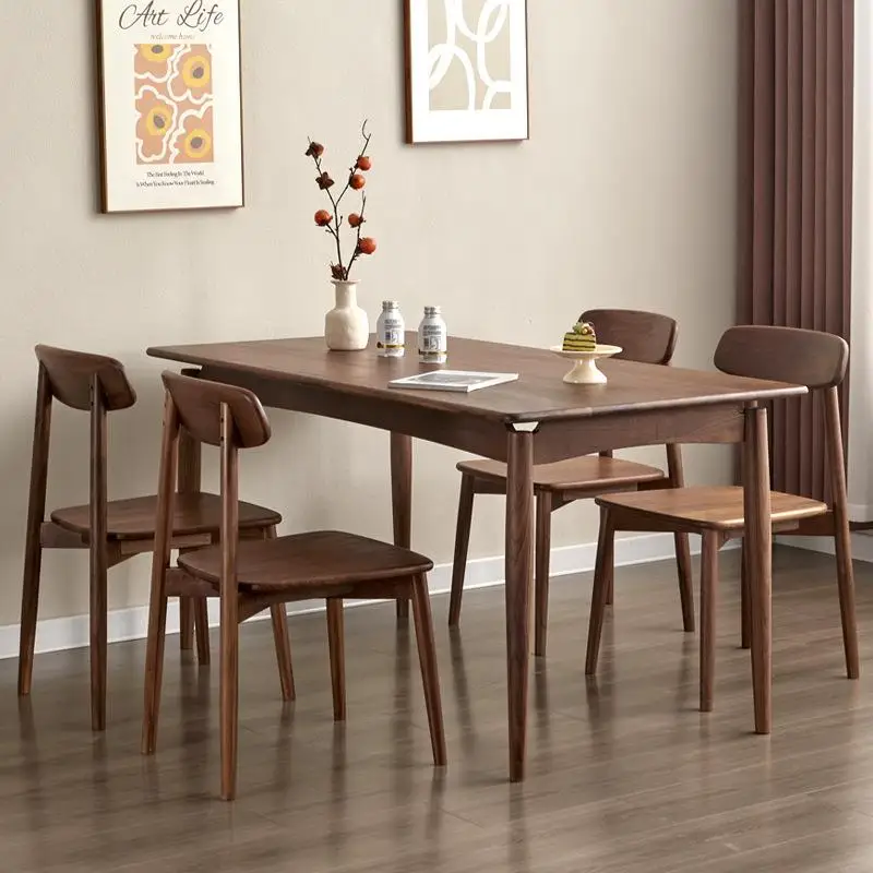 Black walnut dining table and chair combination rectangular small apartment