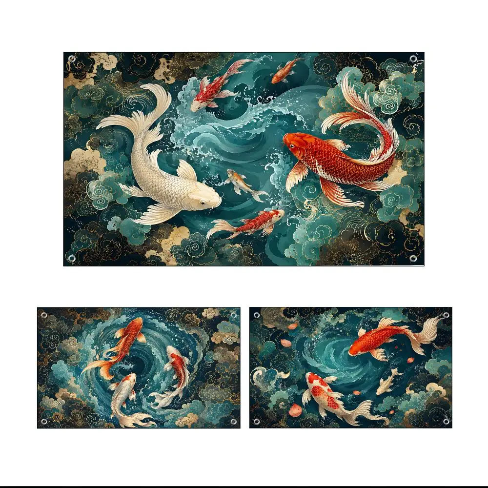 Chinese Koi Fish Pattern Flags Custom Wall Hanging Background Art Banner For Bedroom Home Living Room Outdoor Decor