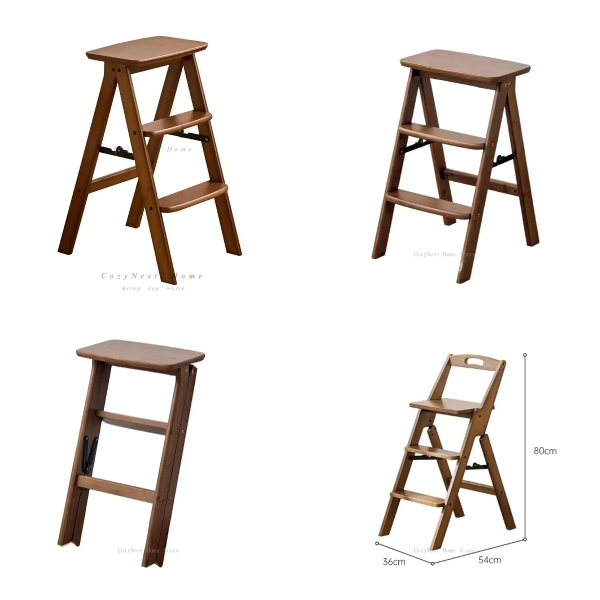 Solid wood ladder stool staircase household ladder multi-functional folding stool dual-purpose herringbone ladder small