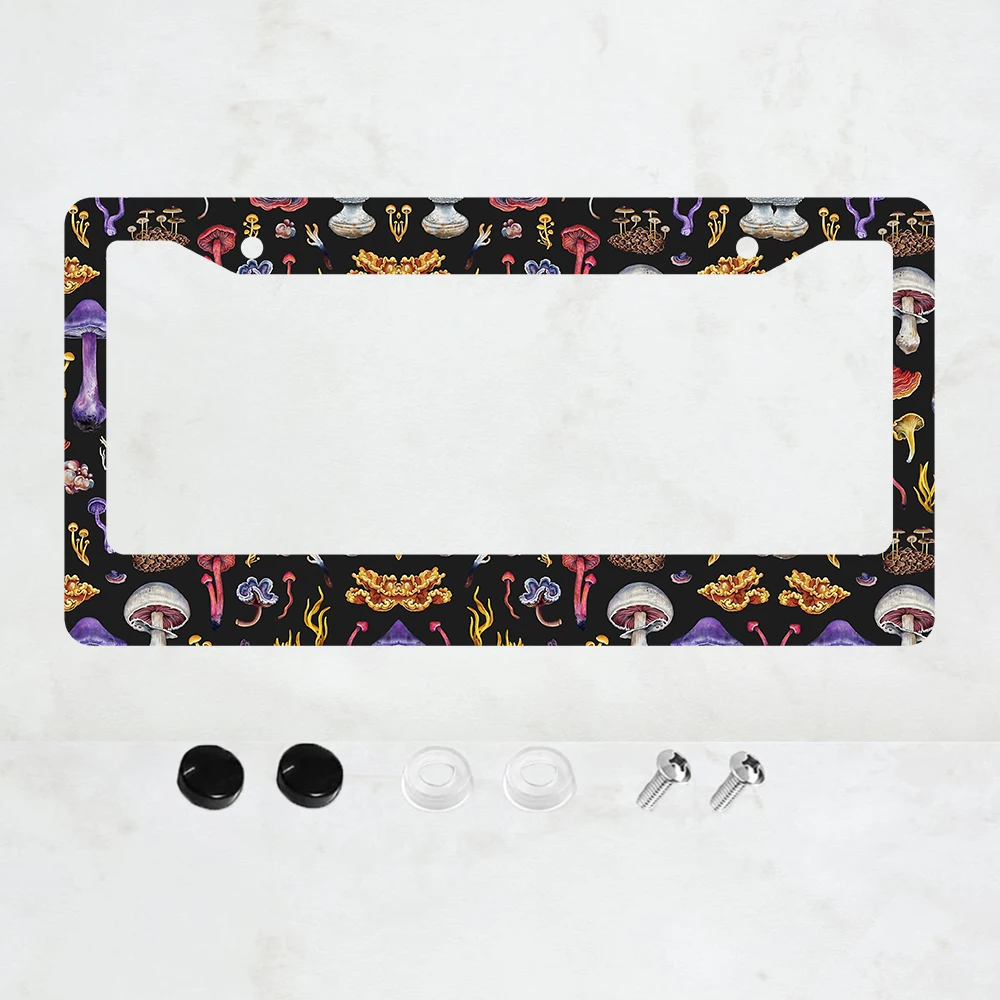 

Colorful Mushroom Pattern 2 Hole License Plate Frame Aluminum Material 6x12 Inch with Screw Set Retro Novelty Car Decoration