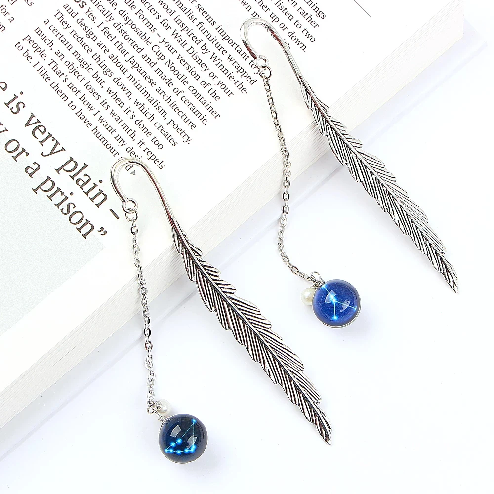 Supply Creative Feather Bookmark Luminous Metal Book mark Noctilucent Bookmark Bookmark 12 Constellation Bookmark Pendant