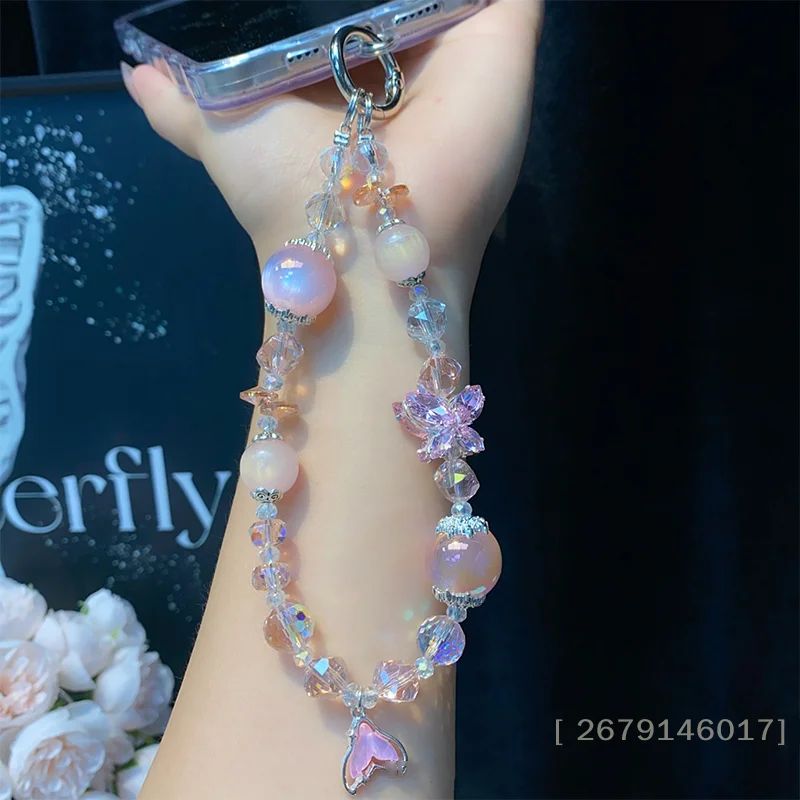 

Ins Style Mermaid Pendant Bracelet,Detachable Butterfly Phone Chain Crystal Bead Wrist Strap for Anti-Loss Phone Accessory〔YY26〕
