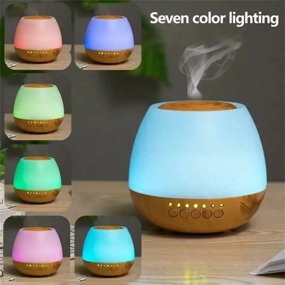 Aromatherapie Diffuser Usb Bluetooth Speaker Etherische Olie Luchtbevochtiger Houtnerf 7 Kleur Veranderende Lichten Timer 450Ml Voor Thuis