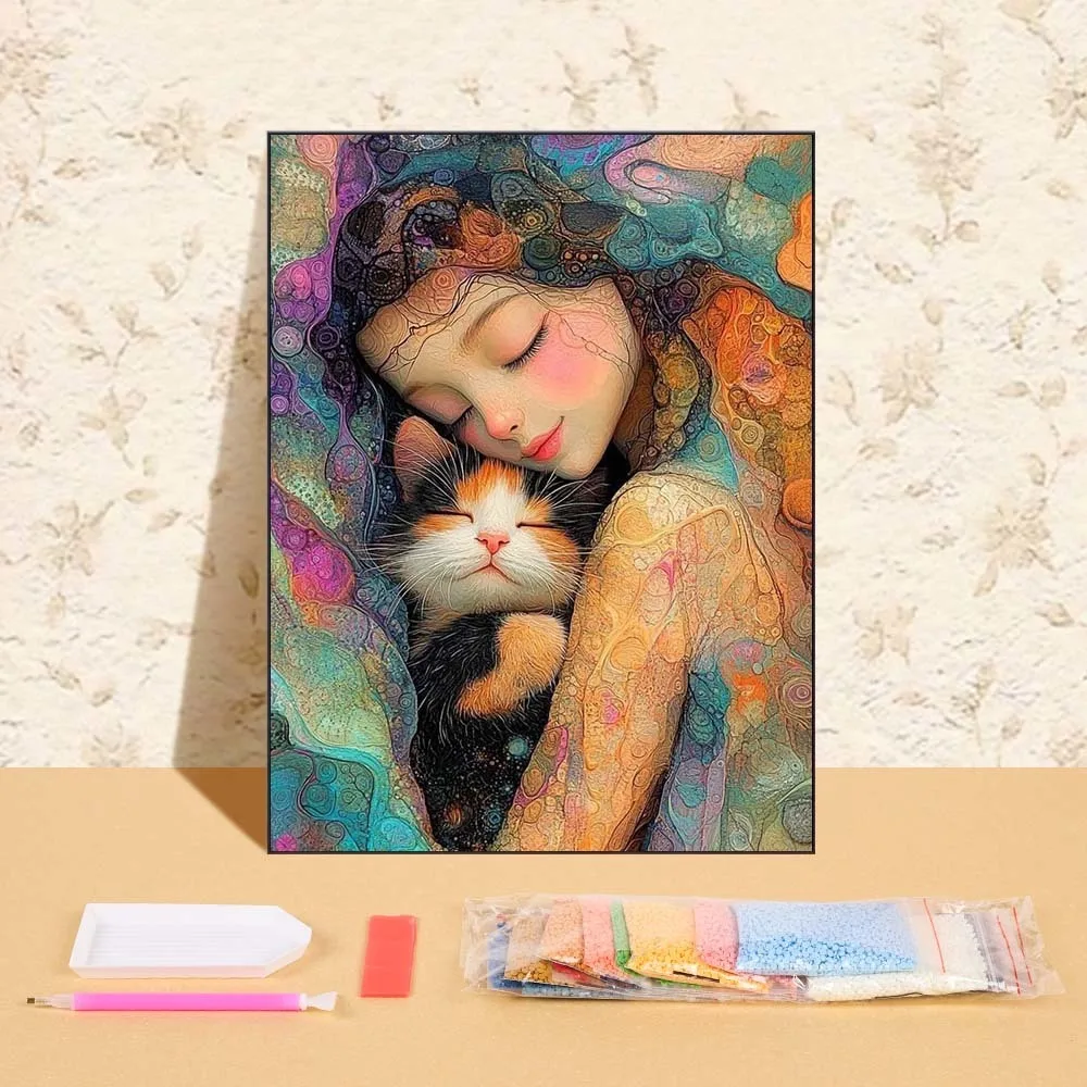 

5D DIY Diamond Embroidery Mosaic Cat Girl Suitable For Beginners Diamond Painting Cartoon Handicraft For Kids Bedroom Wall Art
