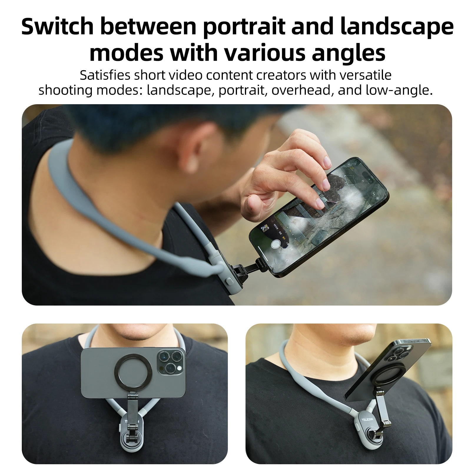 TELESIN Silicone Magnetic Neck Mount Quick Release Hold for Iphone 15 14 13 12 11 10 SAMSUNG HUAWEI XIAOMI Phone Accessories