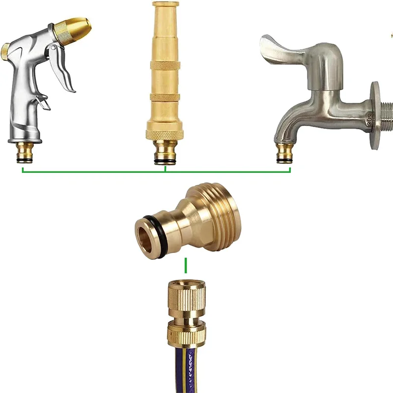 2Pcs Brass Male Hose Tap Connector with Tape 3/4 Inch Tap Hose Connector Hose Pipe Adapter Tap Adapter Set for Kitchen Sink Tap