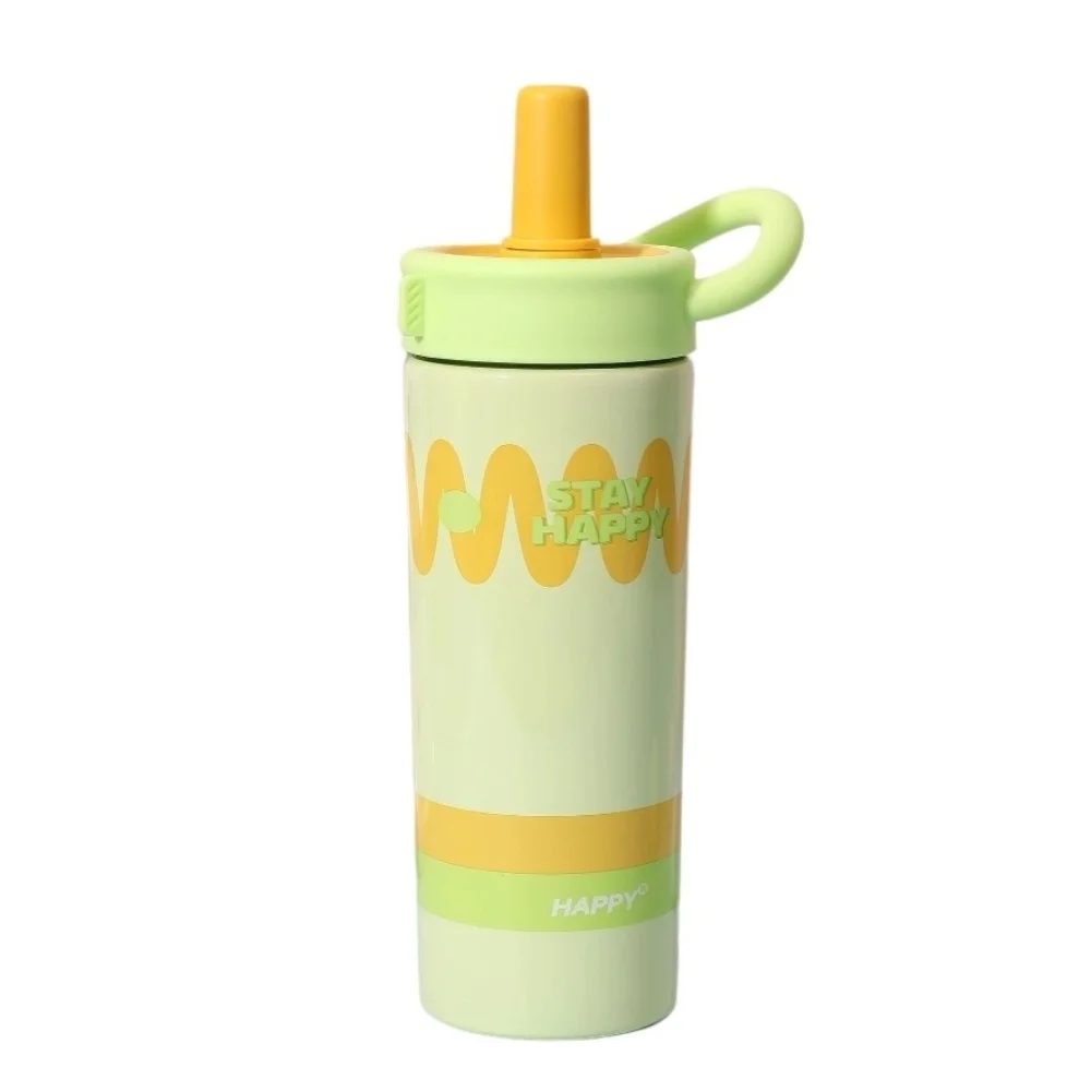 

Stylish 600ml Stainless Steel Insulated Cup Leak-Proof Dopamine Straw Cup with Handle Vacuum Flask Picnic