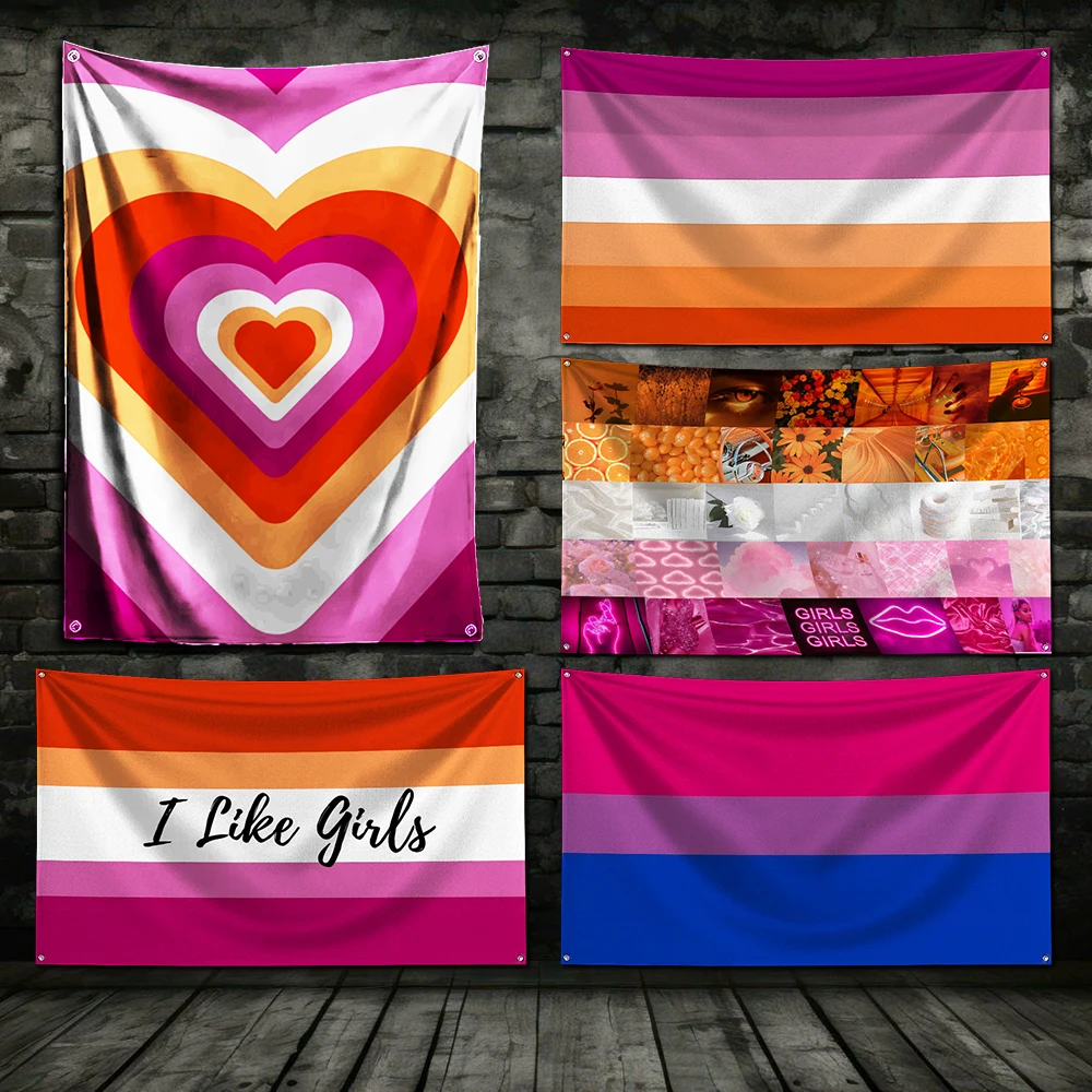 3x5 Ft Orange Pink Lesbian Flag LGBT bi pride bisexual of bisexuality Decoration Banner for Garage Wall Out Door Brass Grommets