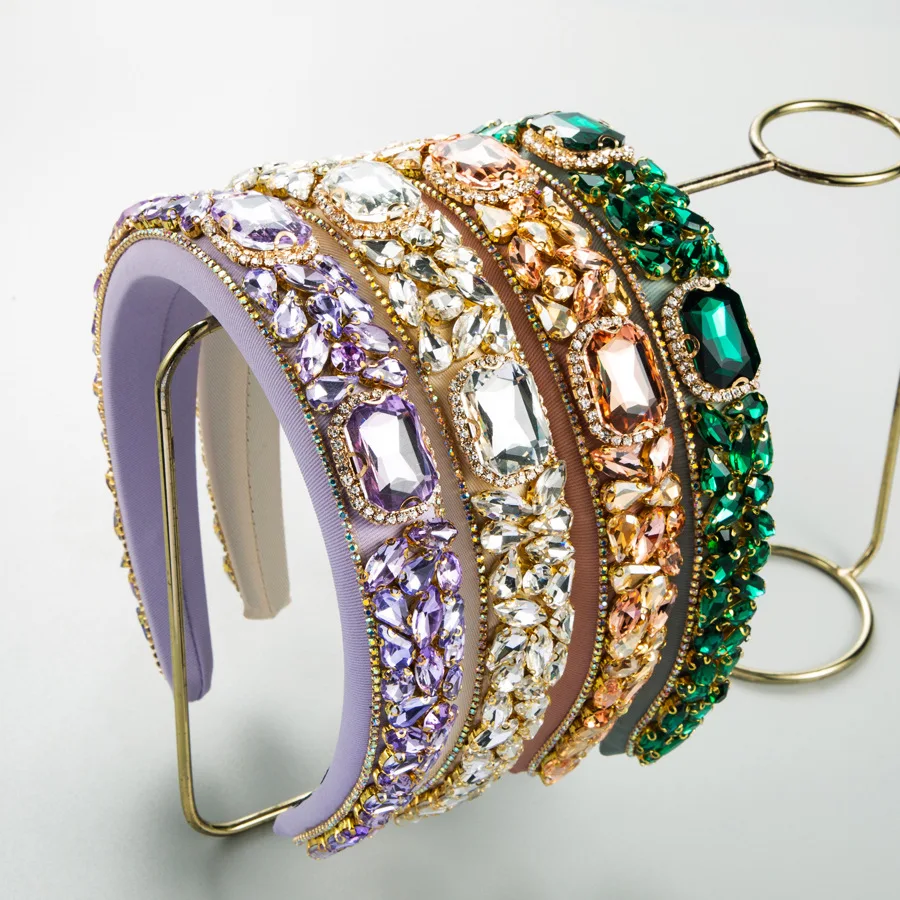 

Trendy new full diamond luxury heavy industry sponge headband baroque velvet diamond shiny rhinestone headband women