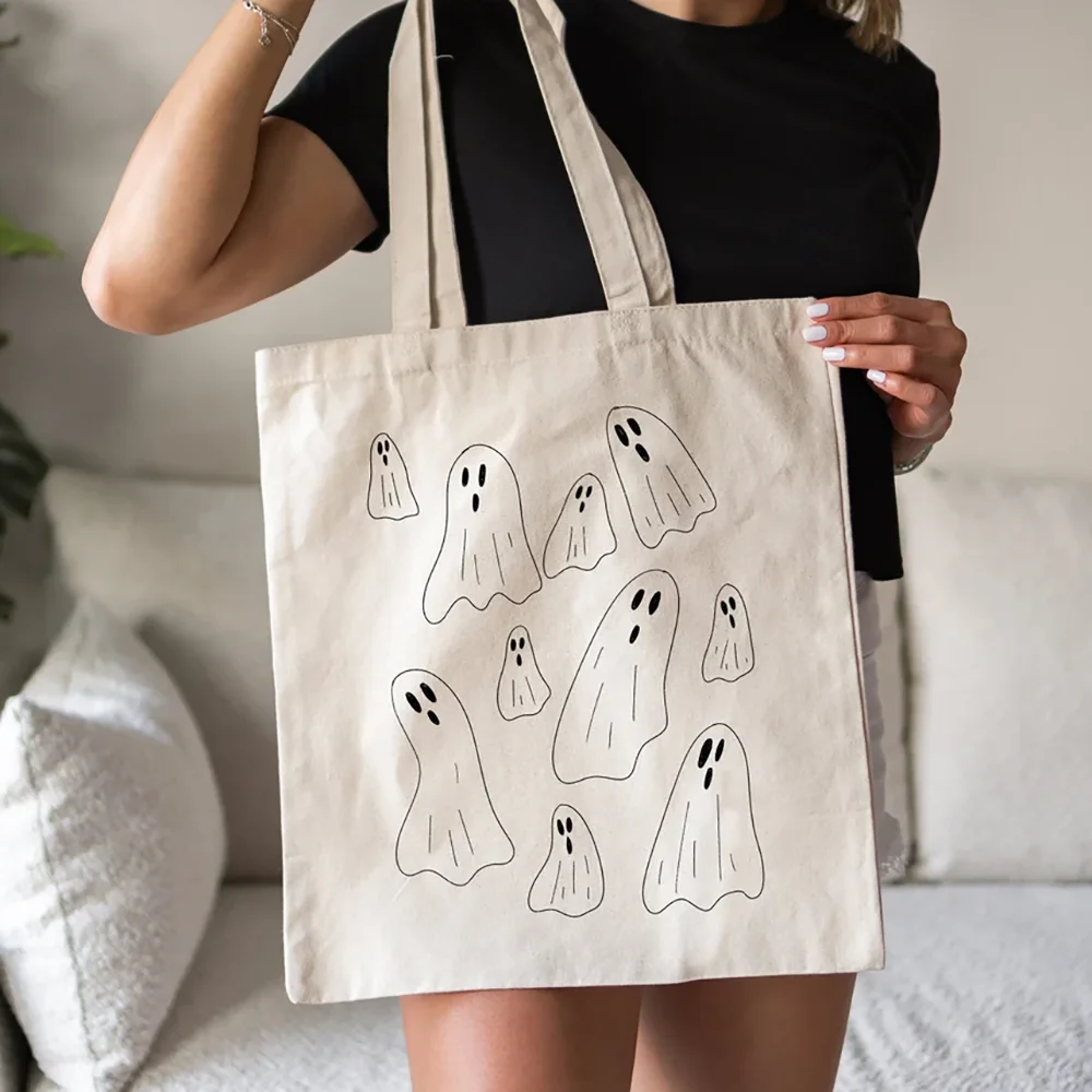 

Boo Halloween Ghosts Tote Bag Funny Fall Holiday Gift Shoulder Bag Trick or Treat Horror Season Decoration Travel Accessory