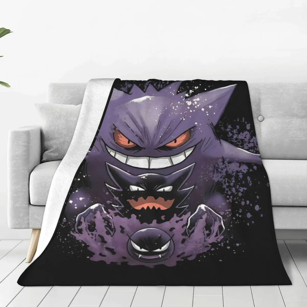 Pokemon Gengar Anime Blanket Fleece Decoration Japanese Cartoon Multifunction Lightweight Throw Blankets for Sofa Office Quilt