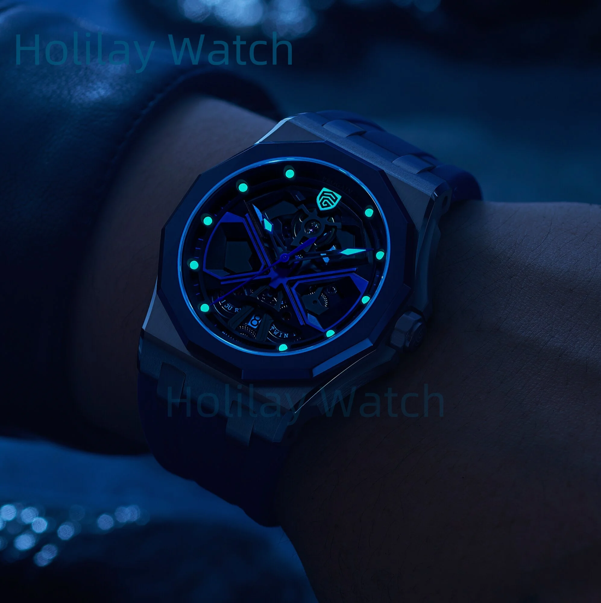 Orologio da uomo scavato Orologio meccanico automatico Cinturino in caucciù Orologio NH35 Orologi in vetro zaffiro impermeabili 10ATM