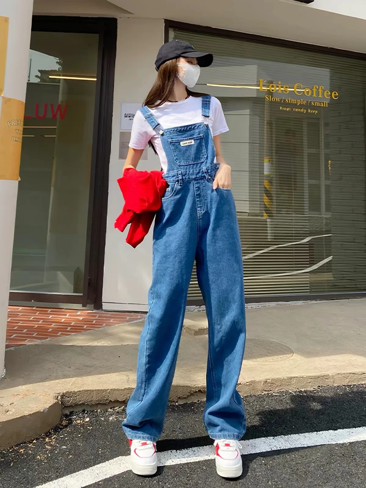 plus Size Women's Vintage Streetwear High Waist Casual Loose Wide Leg Denim Overalls Autumn Season Versatile Comfortable Jeans