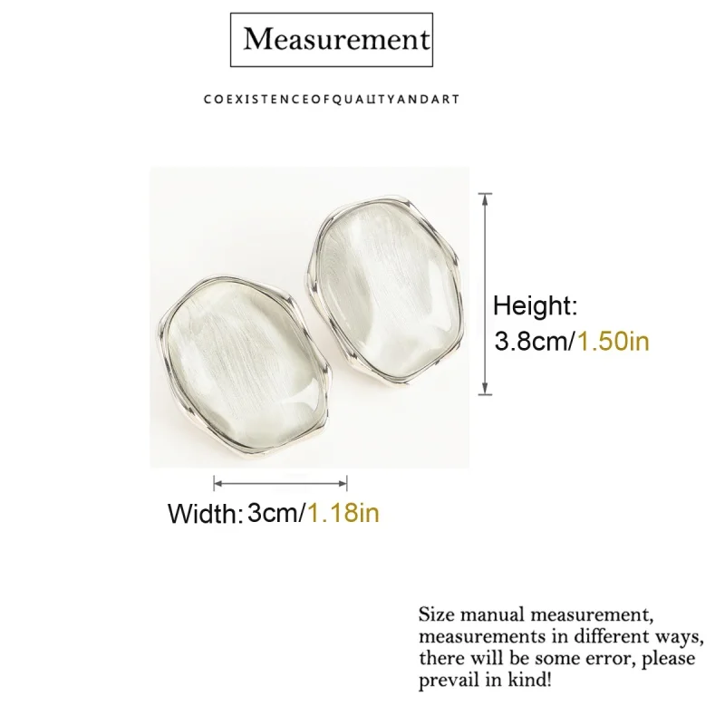 Vintage White Resin Stud Earrings Silver Color Irregular Ellipse Glass Unique Luxury Quality Designer Gifts Jewelry Party casual