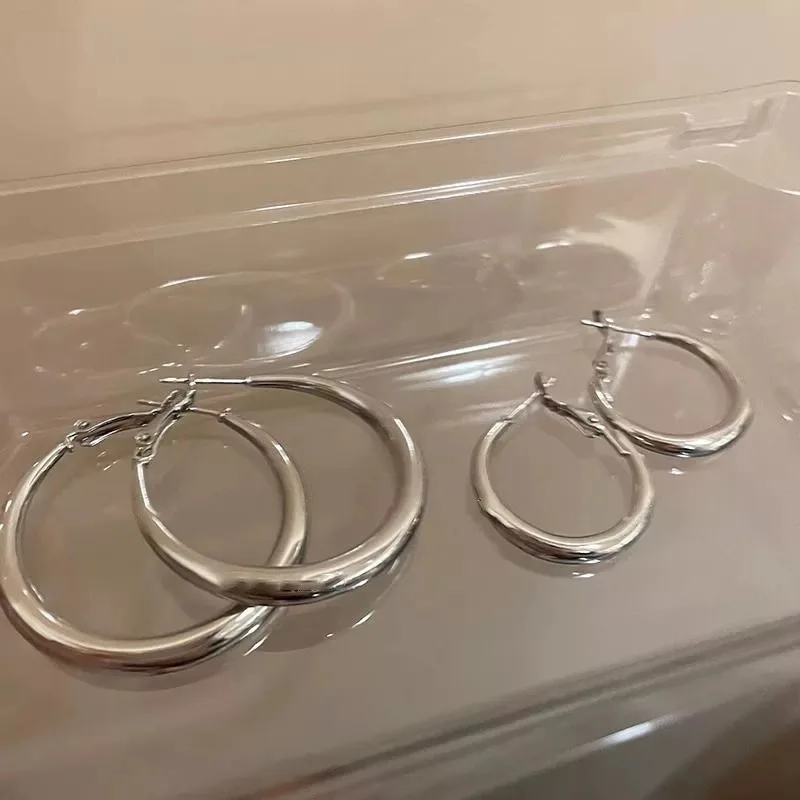 Fashion Silver Color Stainless Steel Hoop Earrings for Women Exaggeration Circle Bride Earrings Jewelry Accessory e446