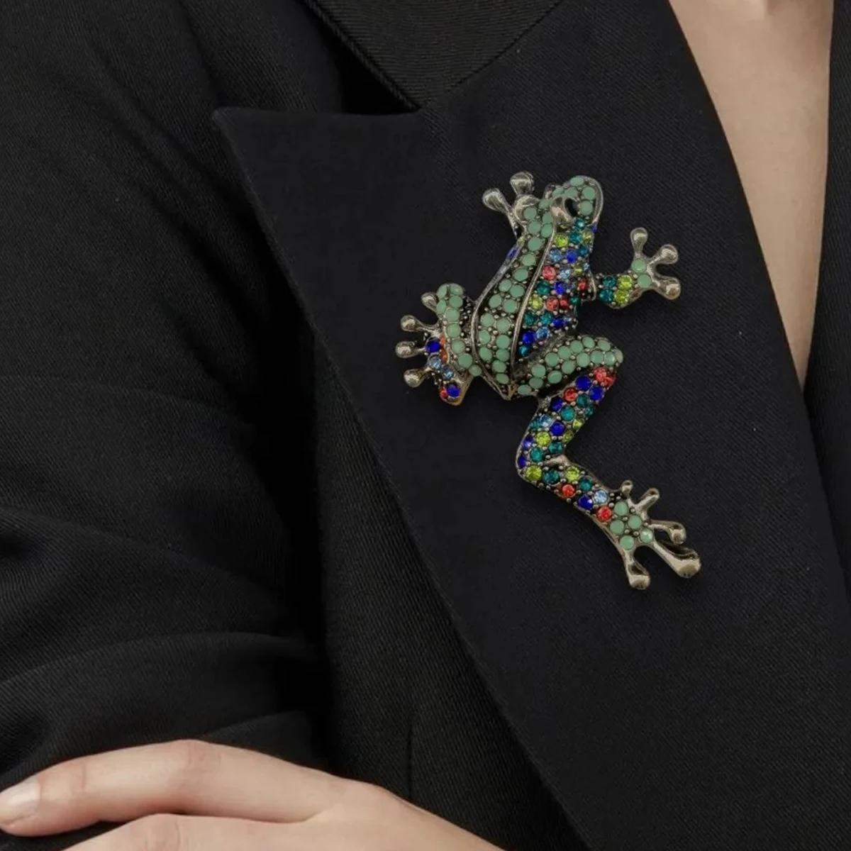 Sparkling Rhinestone Long Leg Frog Brooches for Women Unisex Animal Pins 4-color Available Office Party Accessories Gifts