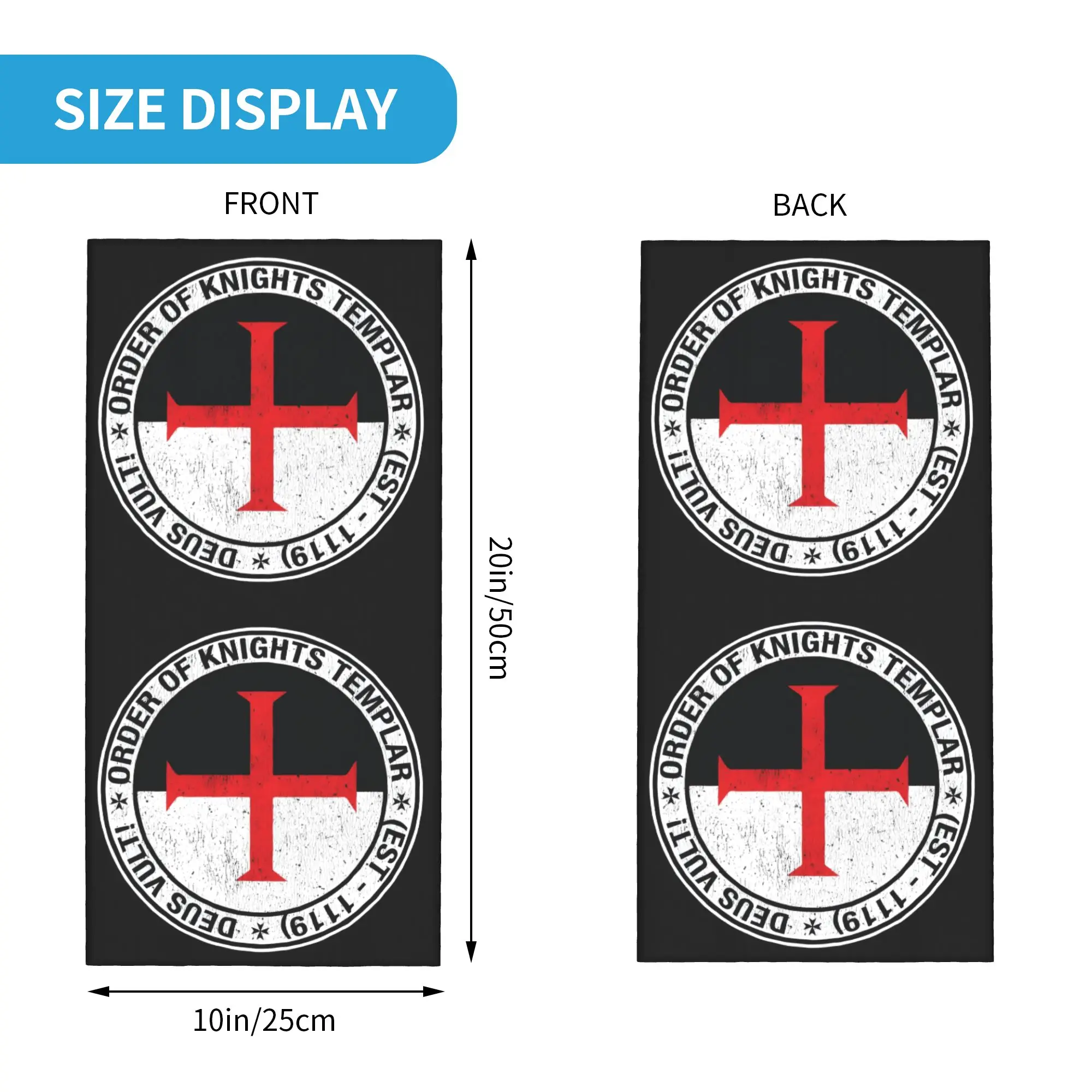 Custom Order of the Knights Templar Flag and Shield Sigil Bandana Neck Gaiter for Hiking Wrap Scarf Classic  Balaclava Warmer
