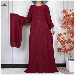 2024 New Hot Selling Long Sleeved Women Elegant Clothing Cotton Dress Dubai African Kaftan Lady Maxi Robe Islamic Abaya Clothing