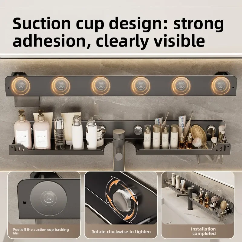 Suction Cup Bathroom Counter Storage Rack Wall Mount No Drilling Organizer For Sink Faucet Mirror Front Toilet Wash Stand