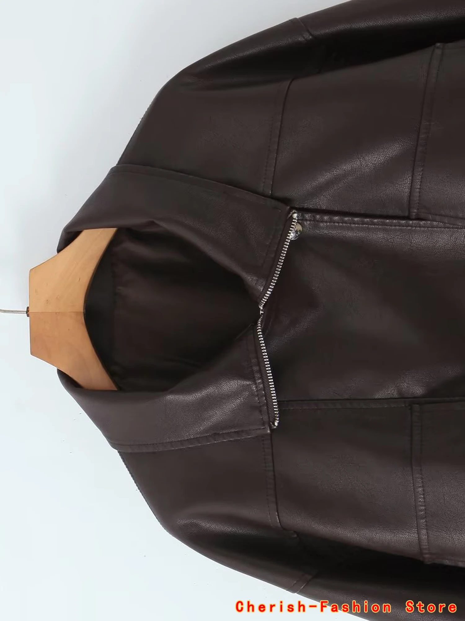 Giacca da motociclista da motociclista allentata da donna Giacca in ecopelle nera Pu oversize primavera autunno Cappotto con cerniera femminile Capispalla con cerniera di alta qualità