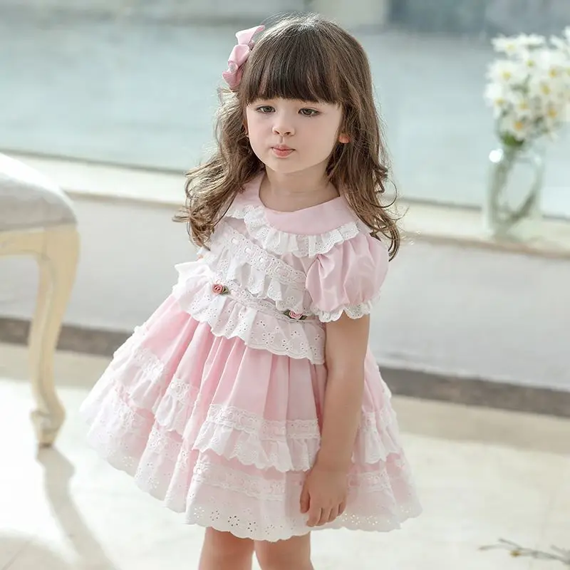 

Girl Summer Lolita Pink Palace Princess Puff Skirt One Year Old Baby Dress Western Dress