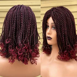 Box Braided Wigs For Black Women Crochet Hair 2 Twist Ombre Bug African Synthetic Short Bob Braiding Hair Wig Extensions Hair