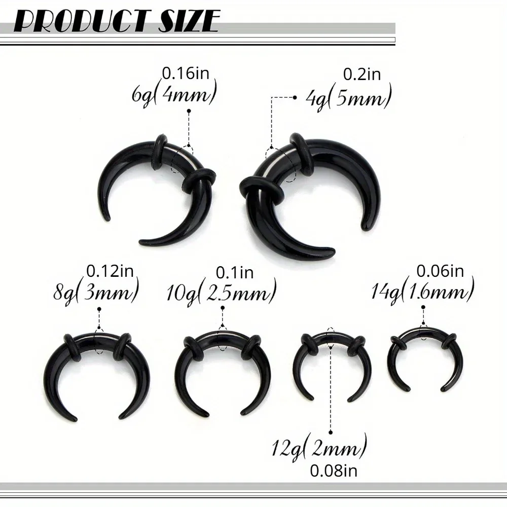 BESTEEL 1Pc Stainless Steel 14G-4G Septum Pincher Taper Septum Ring Acrylic Spike Horseshoe Tunnel Nose Ear Cartilage Stretching