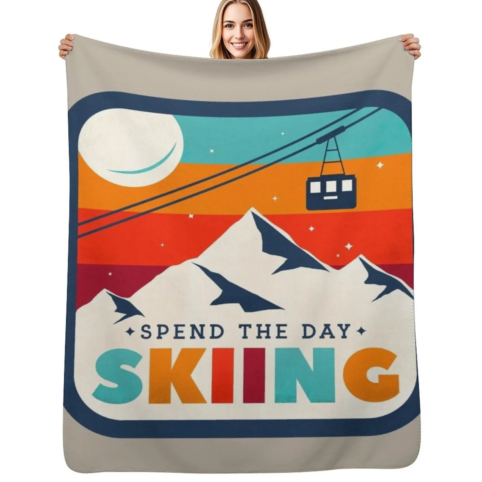 

Spend The Day Skiing- Retro Ski Badge Throw Blanket Luxury Throw cosplay anime Giant Sofa Blankets