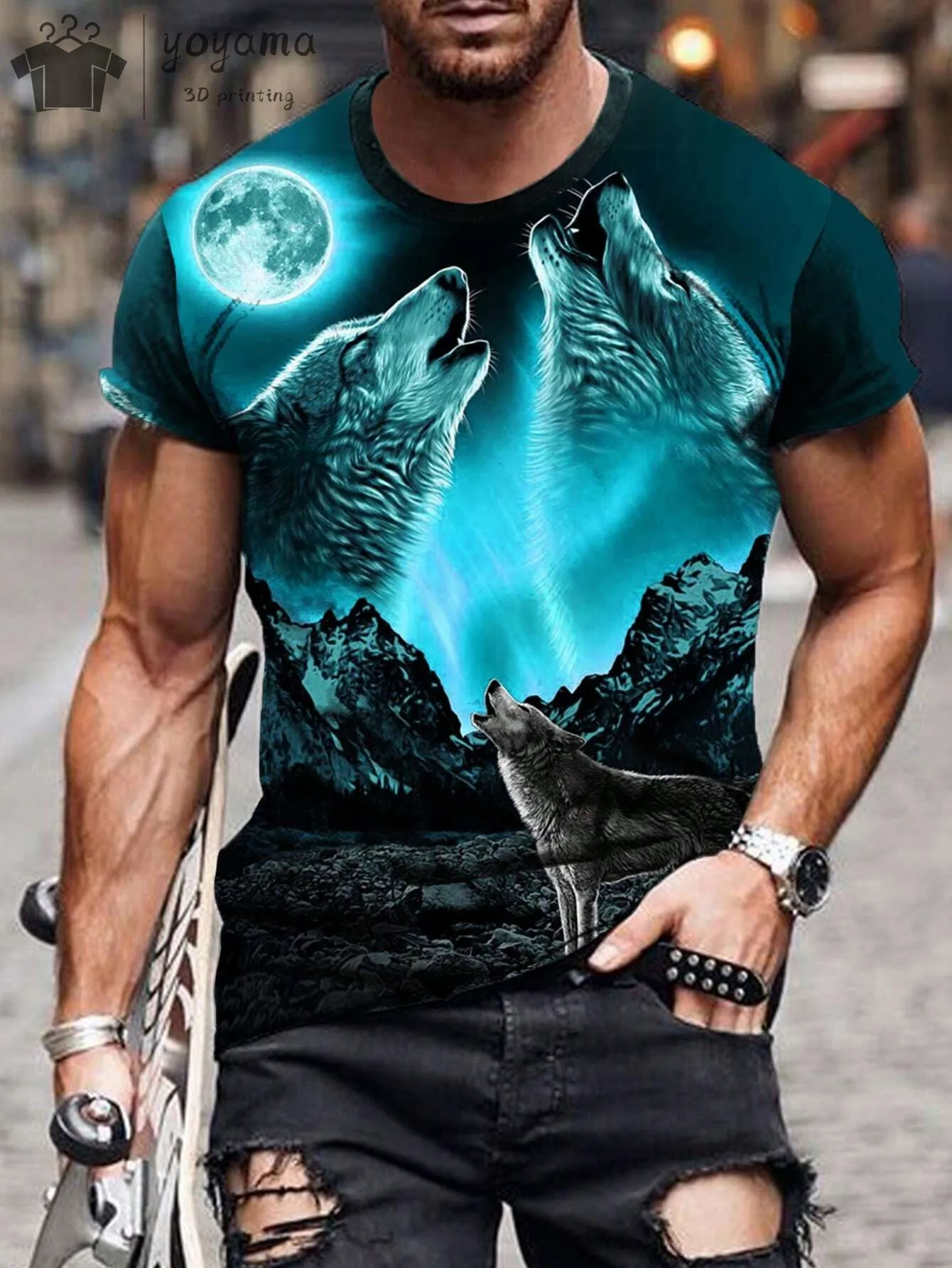 Fierce Wolf Pattern 3d Printed Men\'s Style T-Shirt Boutique Summer Fashion Casual Round Neck Men Shirt Short Sleeve T Shirt